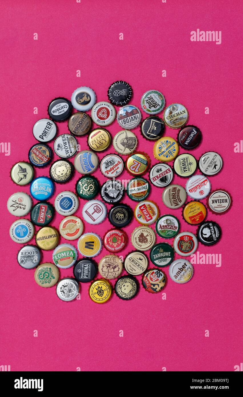 Beer bottle cap if regional Polish alcohol with visible brewery trade