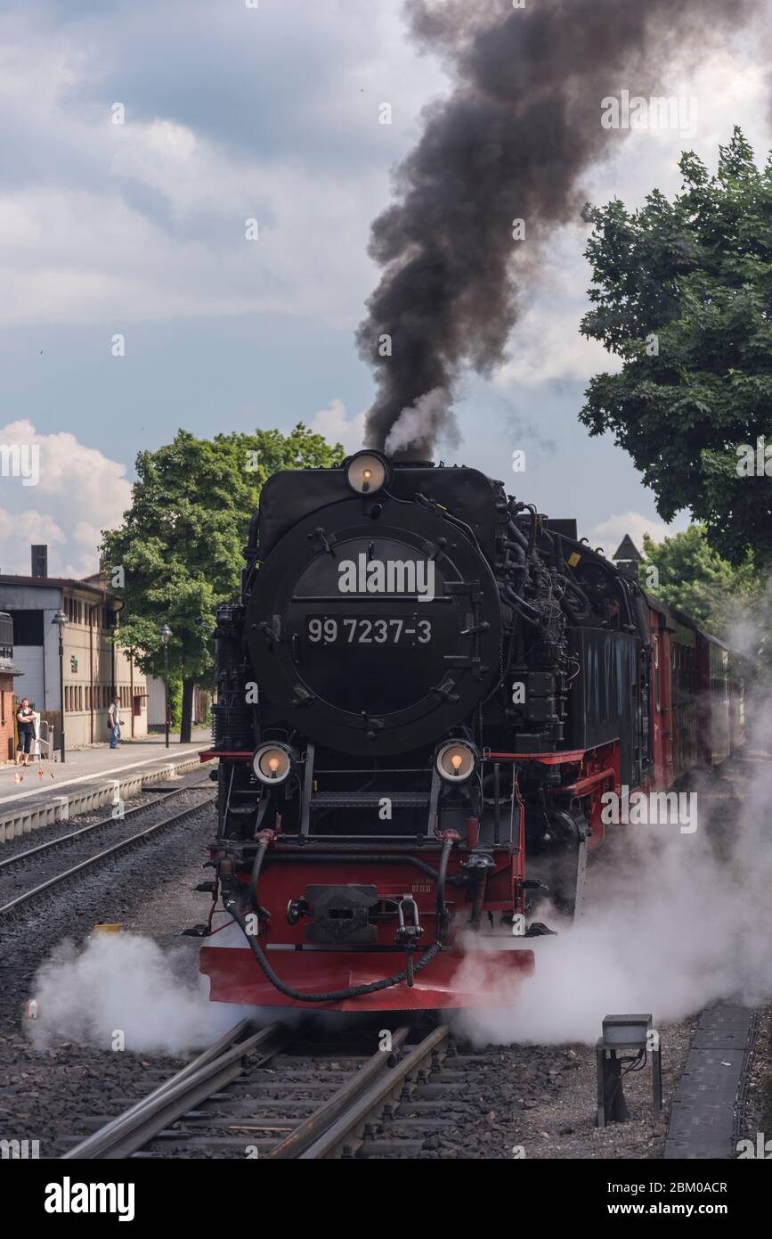 Abfahrt Dampflok, Wernigerode, Harz, Sachsen-Anhalt, Deutschland Stock Photo