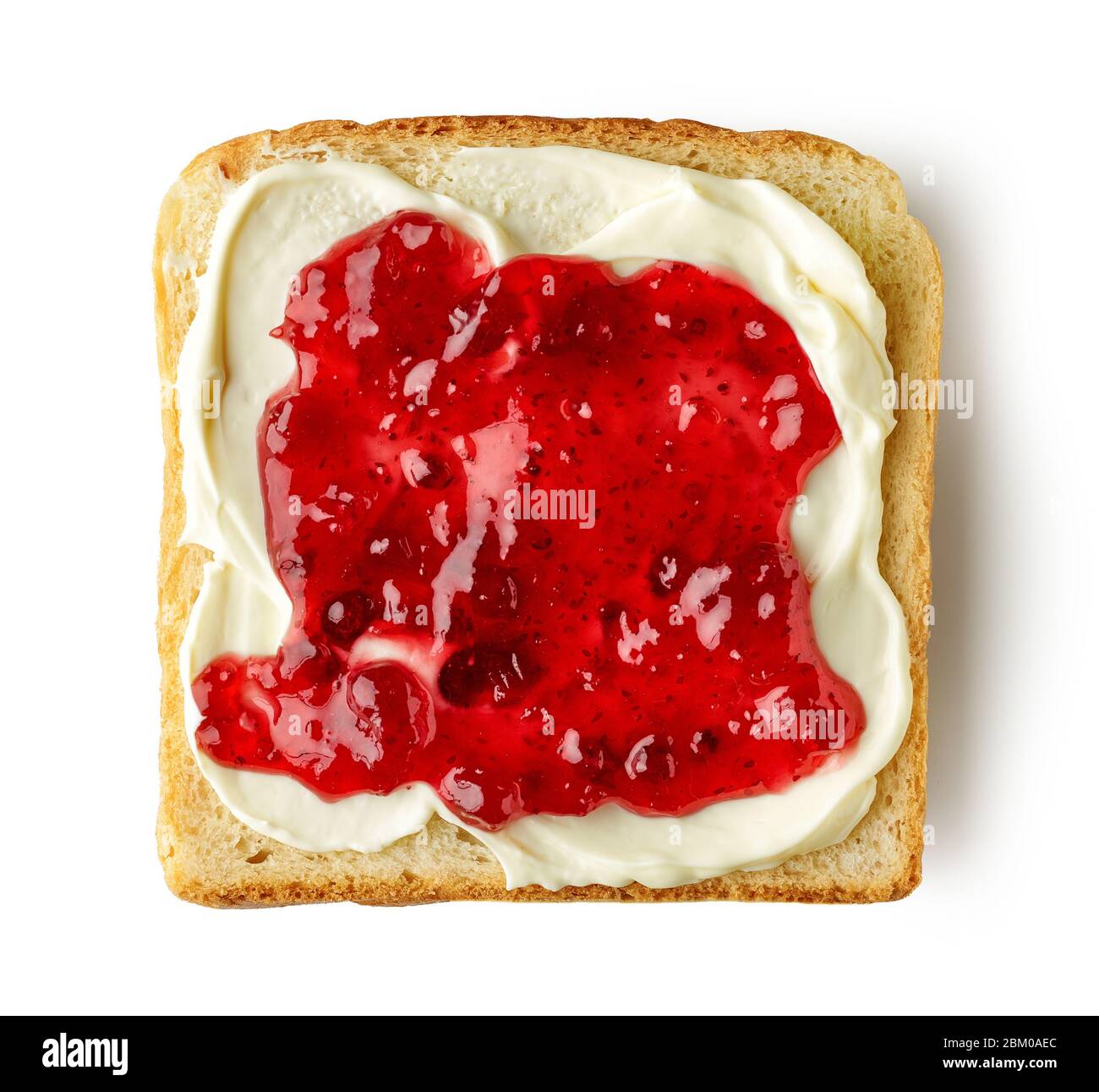 Toasted Bread Slice With Cream Cheese And Jam Isolated On White Background Top View Stock Photo Alamy