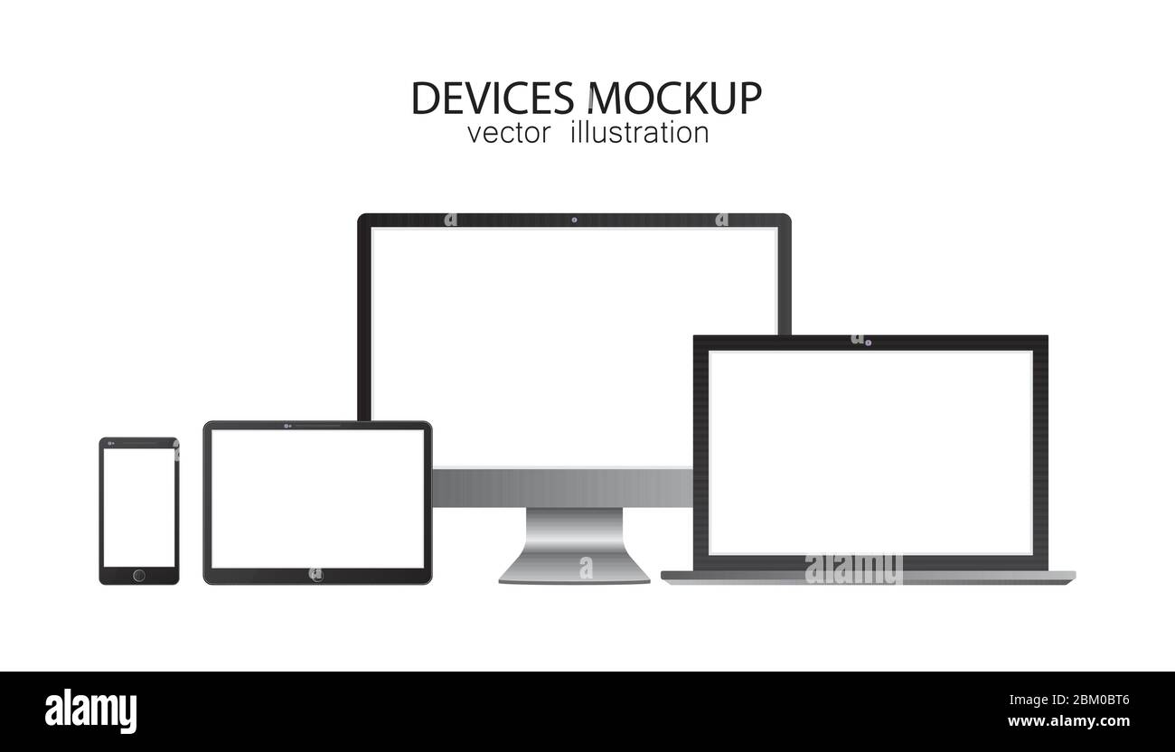 Set of monitor, tablet, laptop, smartphone. Vector illustration in realistic design Stock Vector