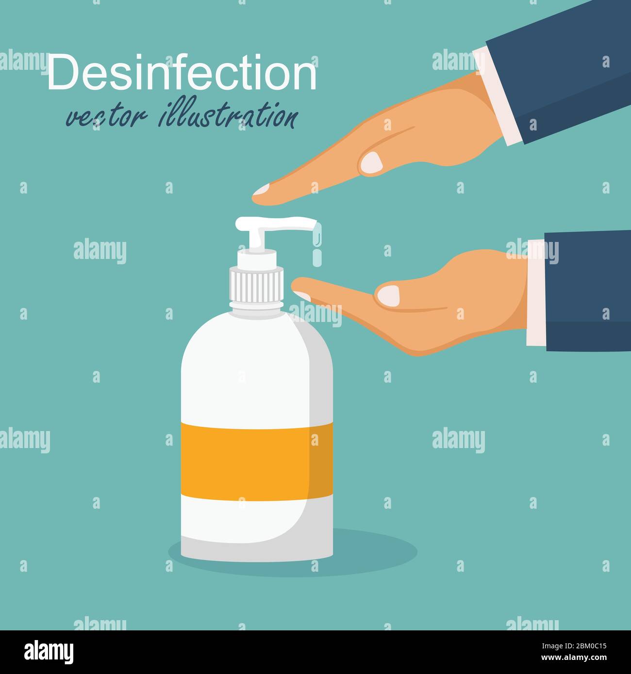 Desinfection concept. Man washing hands. Vector illustration in flat design. Applying a moisturizing sanitizer. Stock Vector