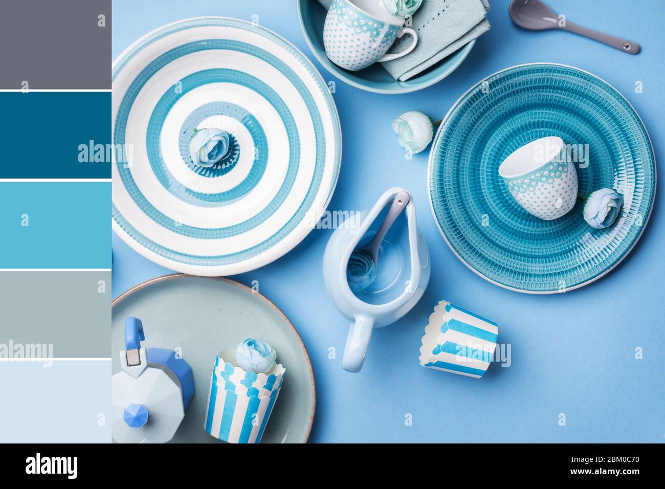 Blue ceramic tableware crockery. Color swatch Stock Photo Alamy