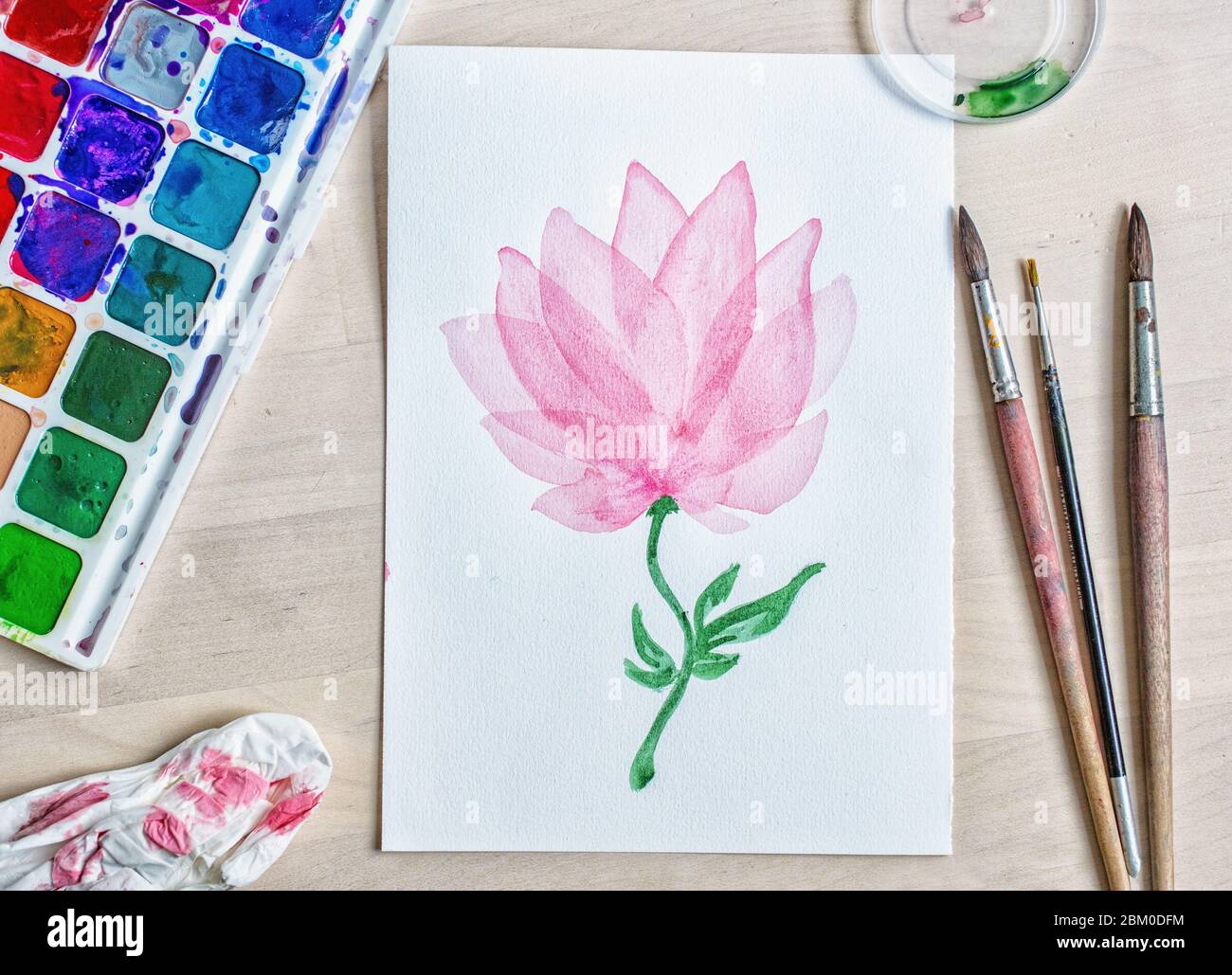pink flower drawn with watercolors, greeting card for mother's day Stock  Photo - Alamy