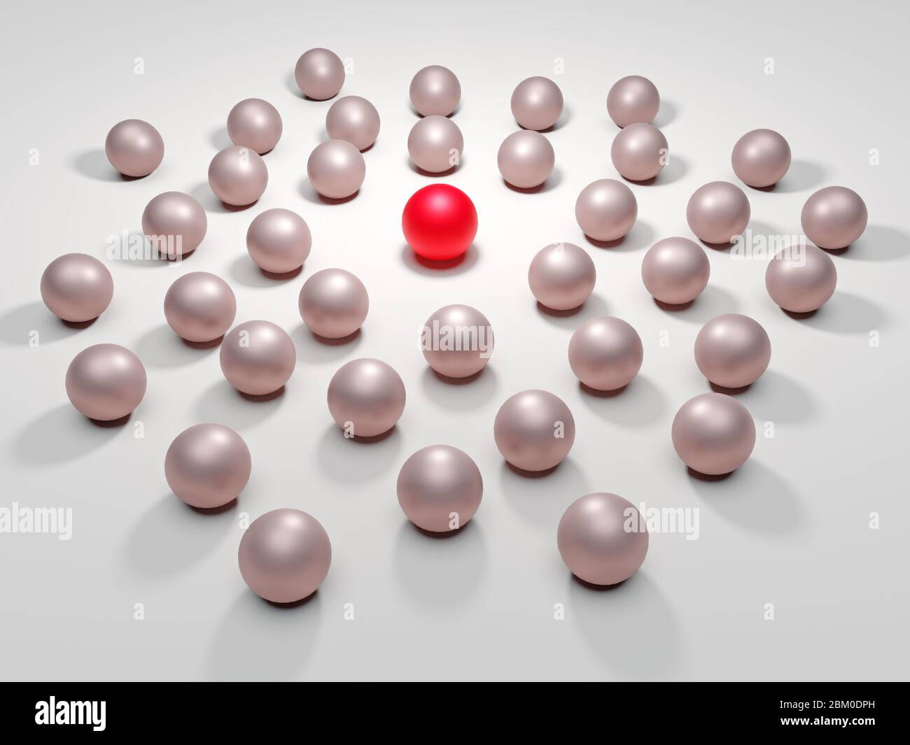 Leadership. Conceptual image of a leader and subordinates. Business teamwork. Pink and red balloons. 3d render Stock Photo
