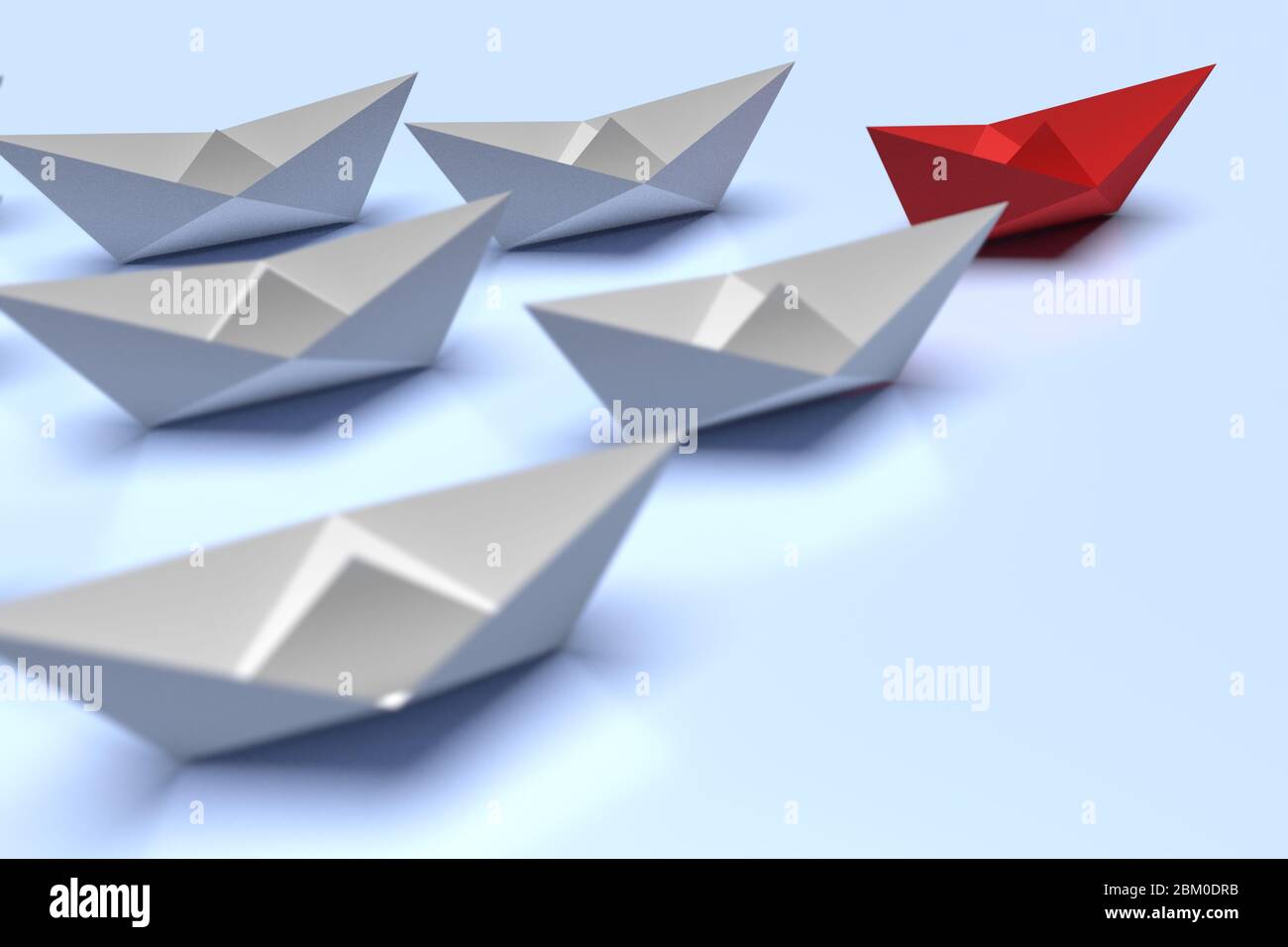 Leadership and business concept. One red leader ship leads other grey ships forward. 3d render Stock Photo