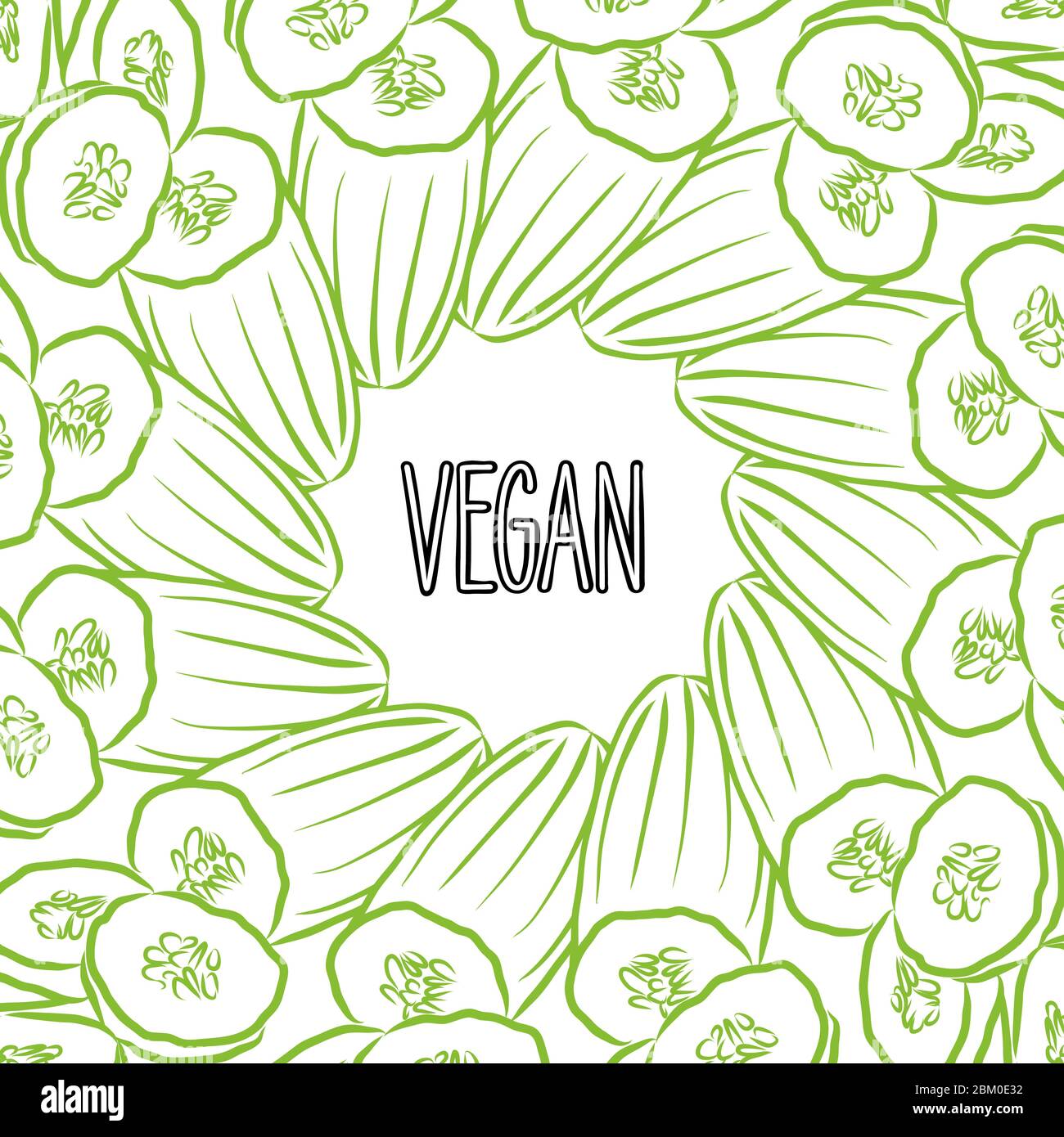 Cucumbers Lettering VEGAN lettering on outlined Cucumbers banner template. Hand drawn ...
