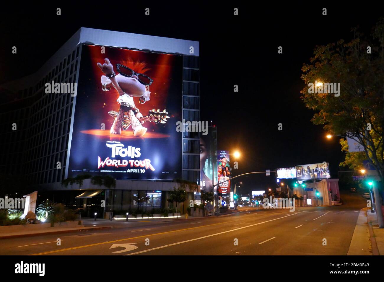 Los Angeles, California, USA 5th May 2020 A general view of atmosphere of Trolls World Tour billboard on empty Sunset Blvd during Coronavirus Covid-19 Pandemic on May 5, 2020 in Los Angeles, California, USA. Photo by Barry King/Alamy Stock Photo Stock Photo