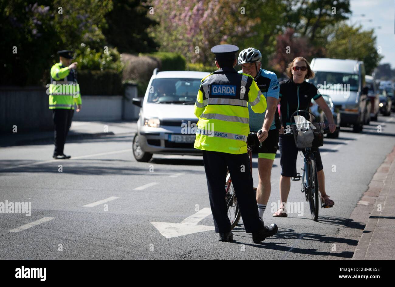 Dublin, Ireland - April 29, 2020: a Garda Covid-19 checkpoint at Sutton Cross just outside the city. Stock Photo