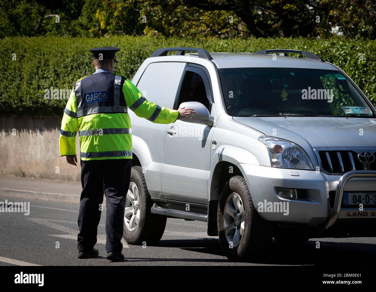 Dublin, Ireland - April 29, 2020: a Garda Covid-19 checkpoint at Sutton Cross just outside the city. Stock Photo