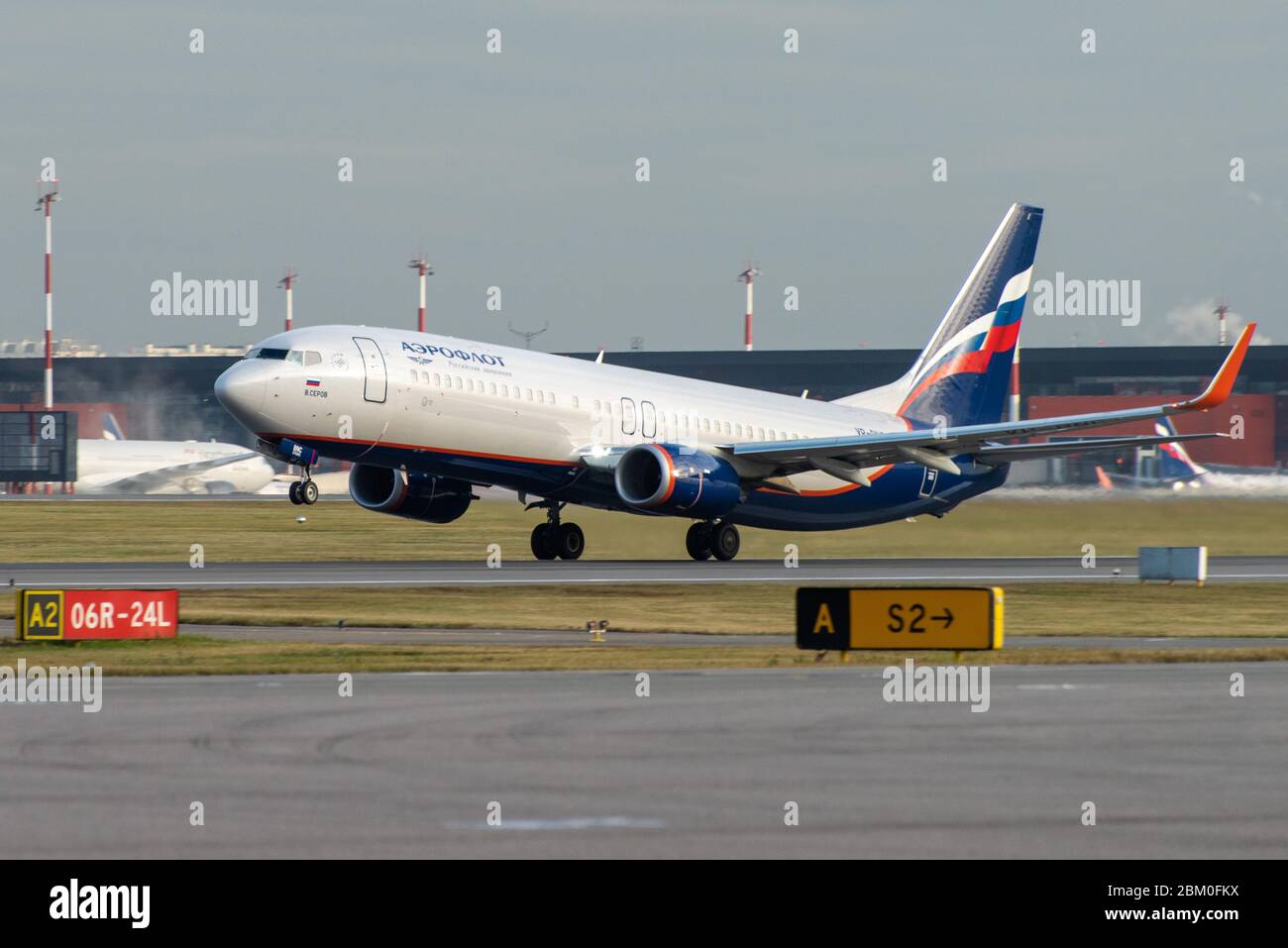 October 29, 2019, Moscow, Russia. Plane  Boeing 737-800 Aeroflot - Russian Airlines at Sheremetyevo airport in Moscow. Stock Photo