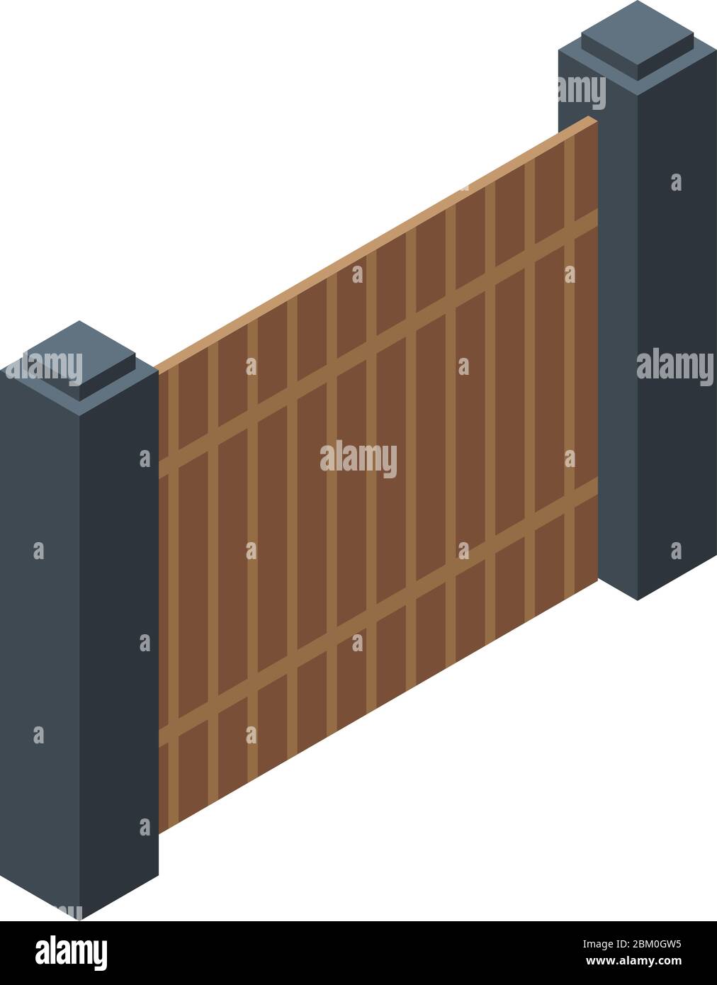 Wooden gate icon, isometric style Stock Vector