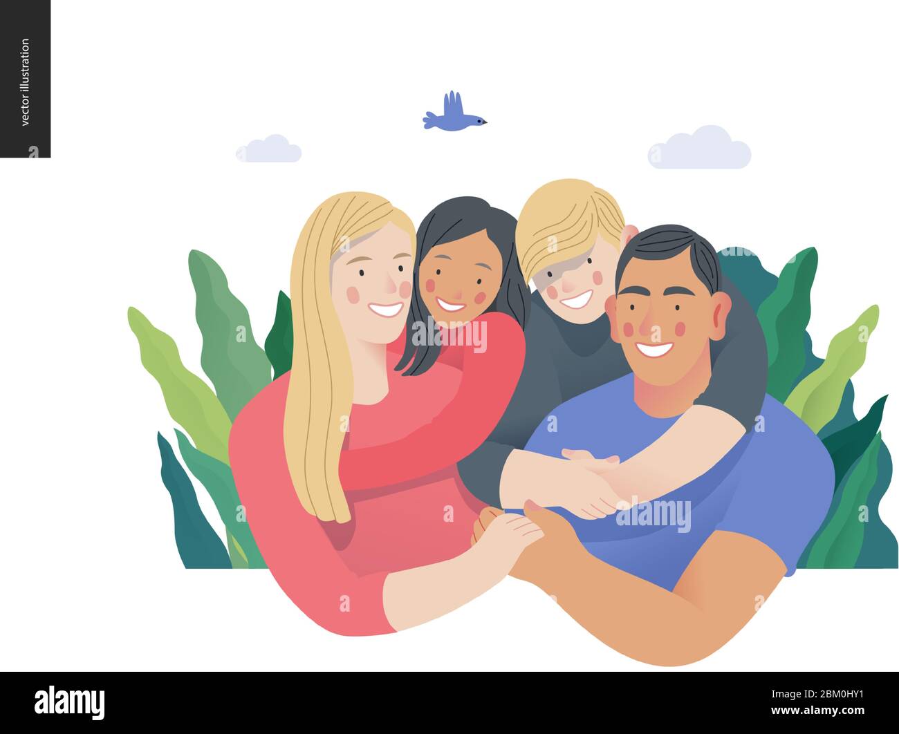 Happy international family with kids -family health and wellness -modern flat vector concept digital illustration of a happy family of parents and chi Stock Vector