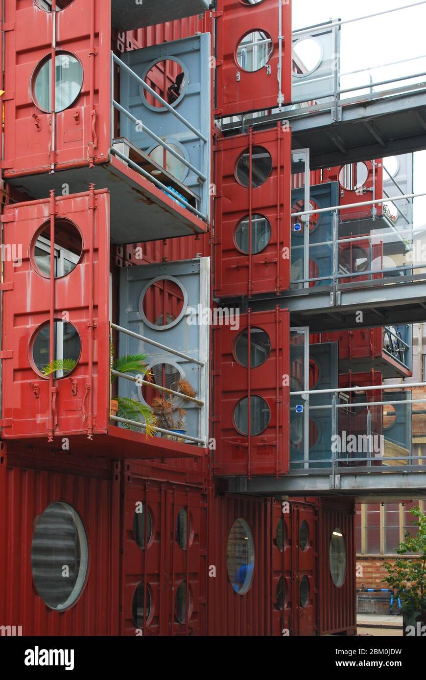 Shipping Containers Colourful Re-Use Accommodation Flexible Low-Cost Housing Container City, 64 Orchard Place, Trinity Buoy Wharf, London E14 0JW Stock Photo