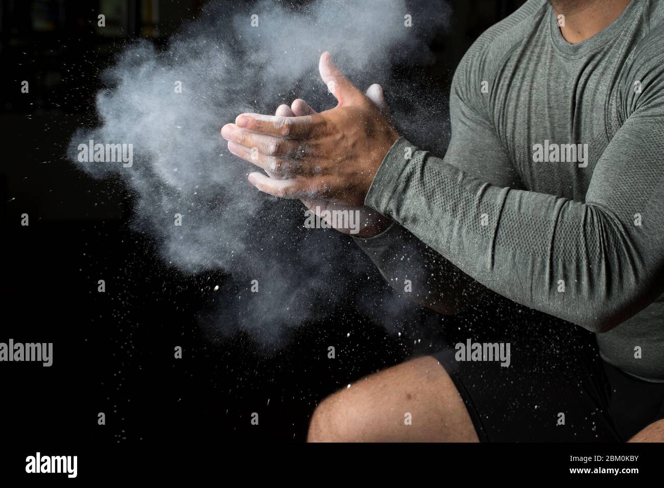 Chalk powder on strong hands Stock Photo Alamy
