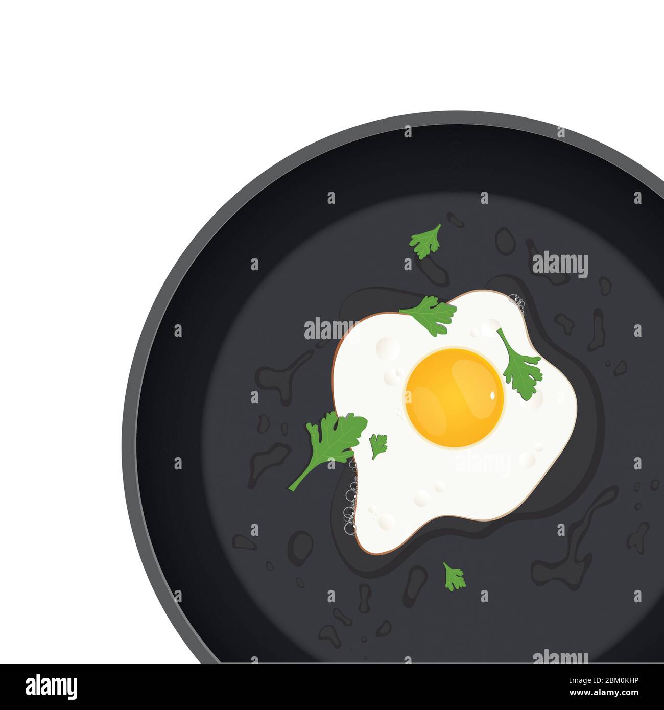 Fried egg with parsley in the pan vector illustration Stock Vector