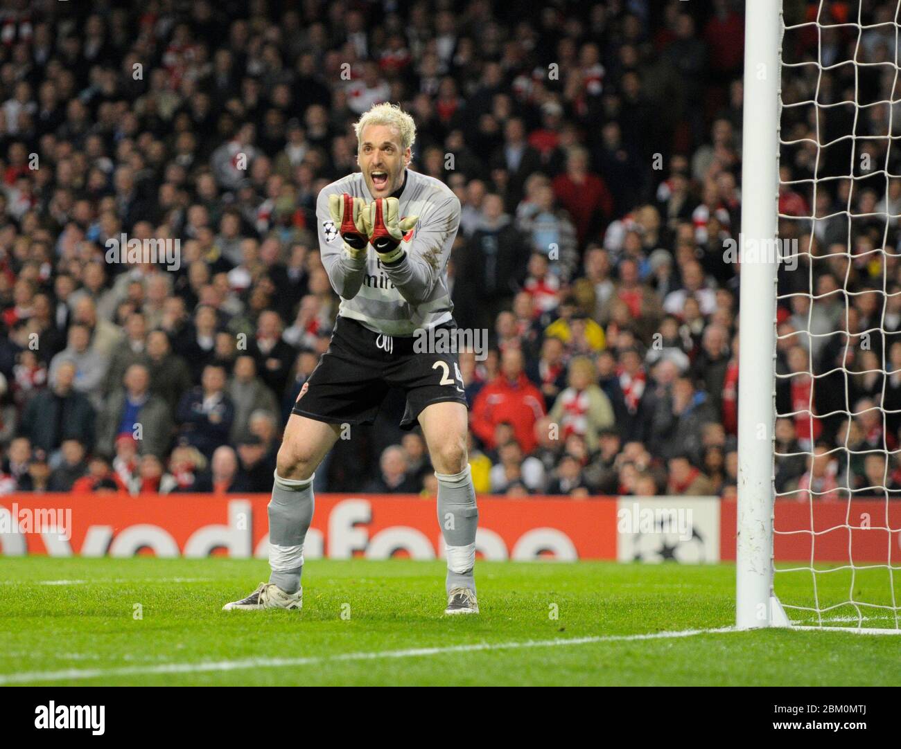 LONDON, UK APRIL 02: Manuel Almunia of Arsenal in action  during UEFA Champion League Quarter Final 1st Leg between Arsenal and Liverpool at Emirates Stock Photo