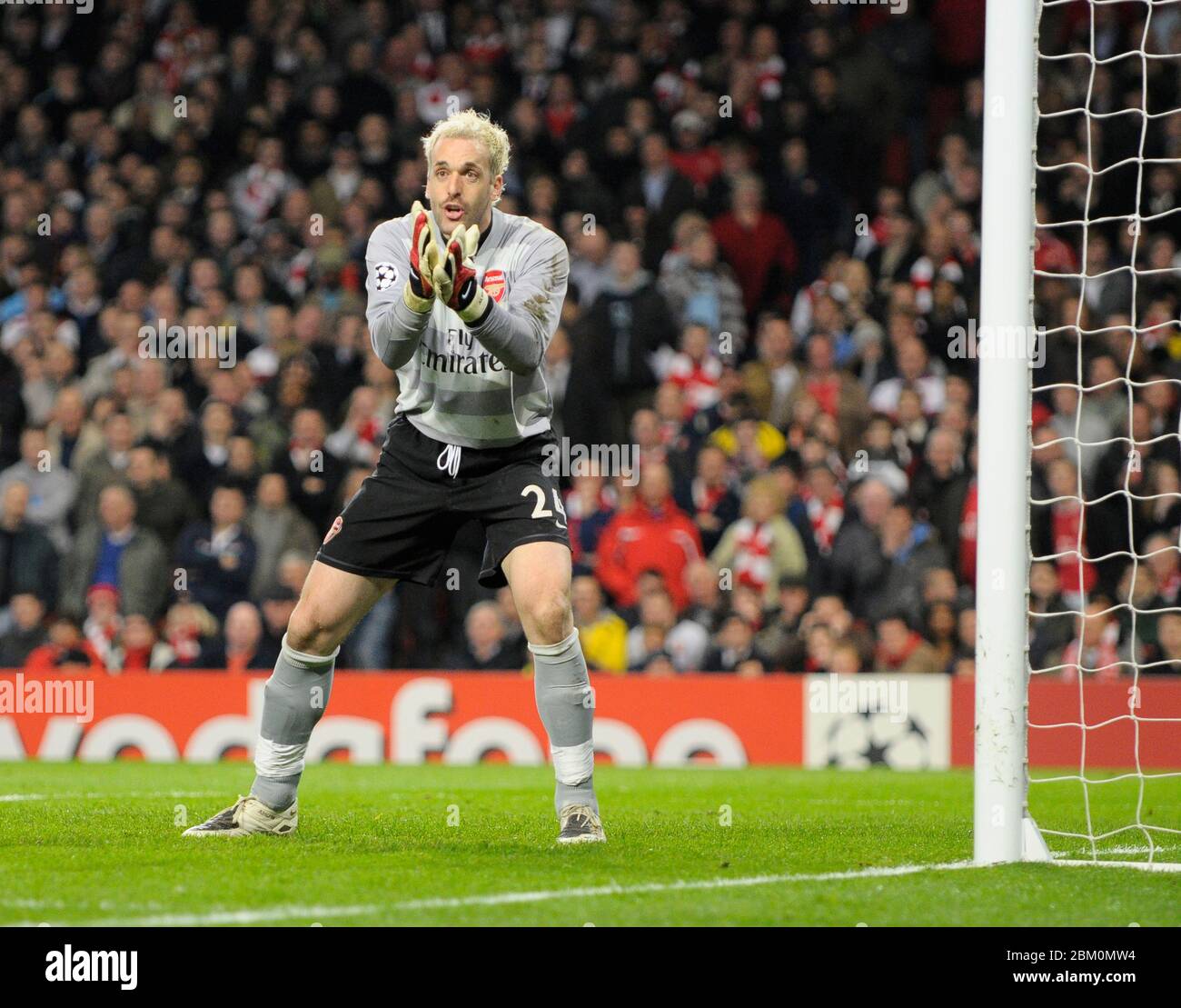 LONDON, UK APRIL 02: Manuel Almunia of Arsenal in action  during UEFA Champion League Quarter Final 1st Leg between Arsenal and Liverpool at Emirates Stock Photo