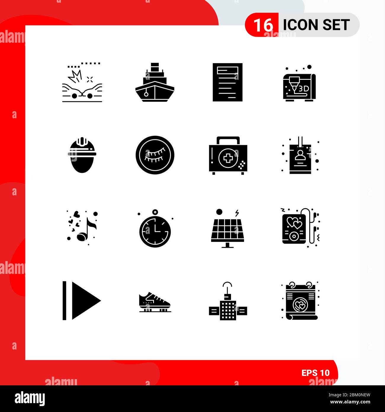 16 Universal Solid Glyphs Set for Web and Mobile Applications labour, helmet, book, day, printing Editable Vector Design Elements Stock Vector