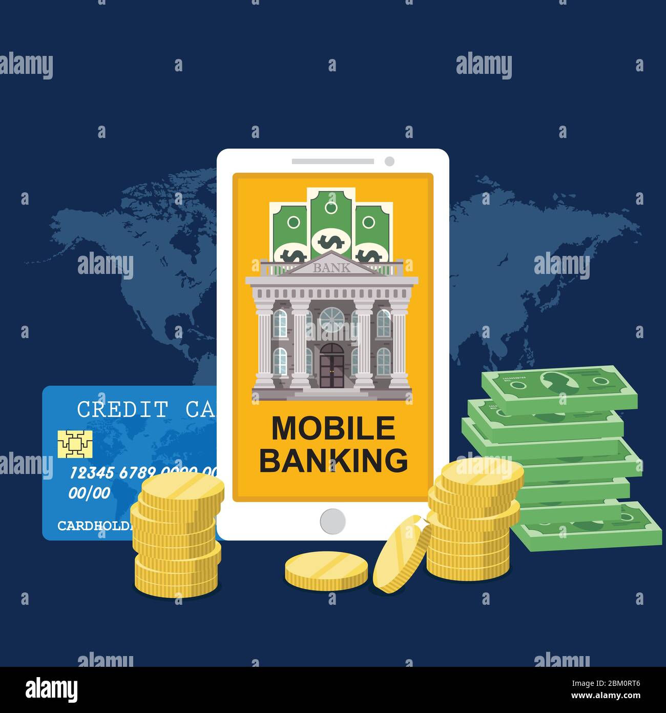 Mobile banking concept. Vector illustration in flat design Stock Vector ...
