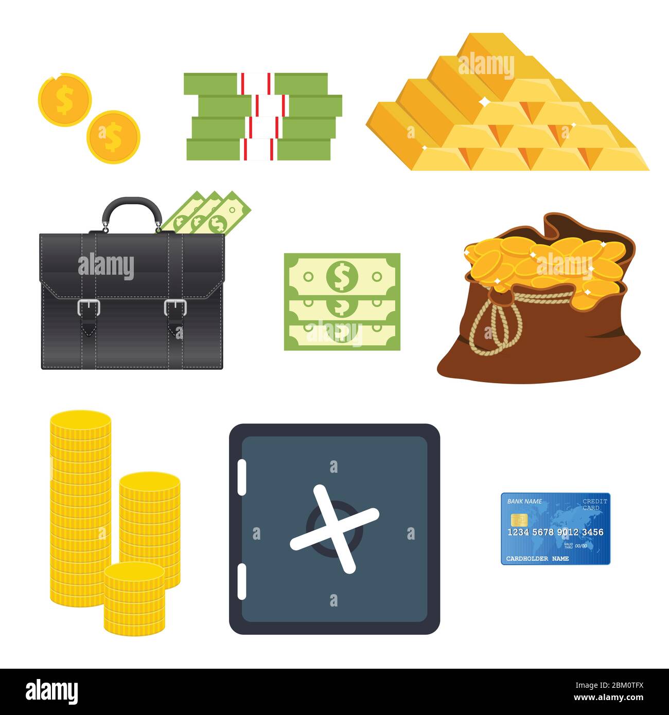 Money items set vector illustration isolated on white background Stock