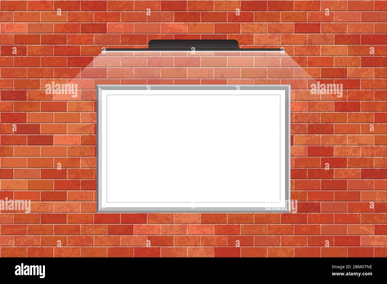 Mockup picture with led light on bricks wall. Exposition Stock Vector