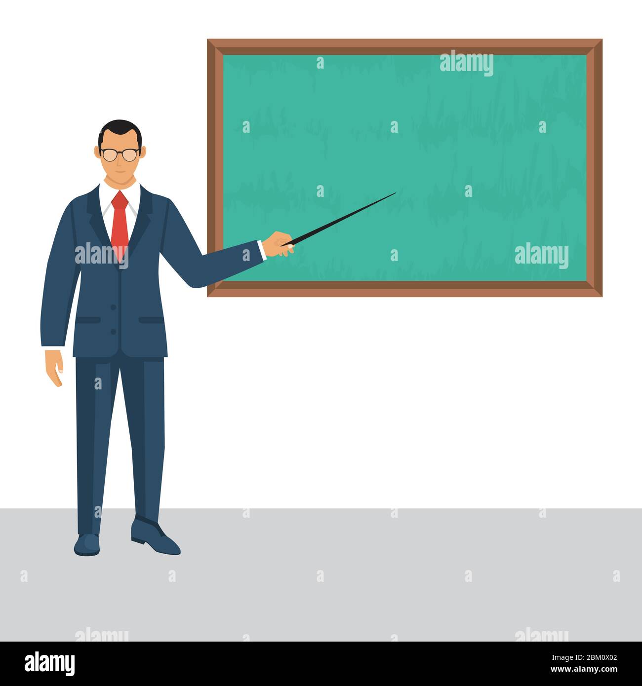 Business character in suit with pointer in hand presenting. Financial ...