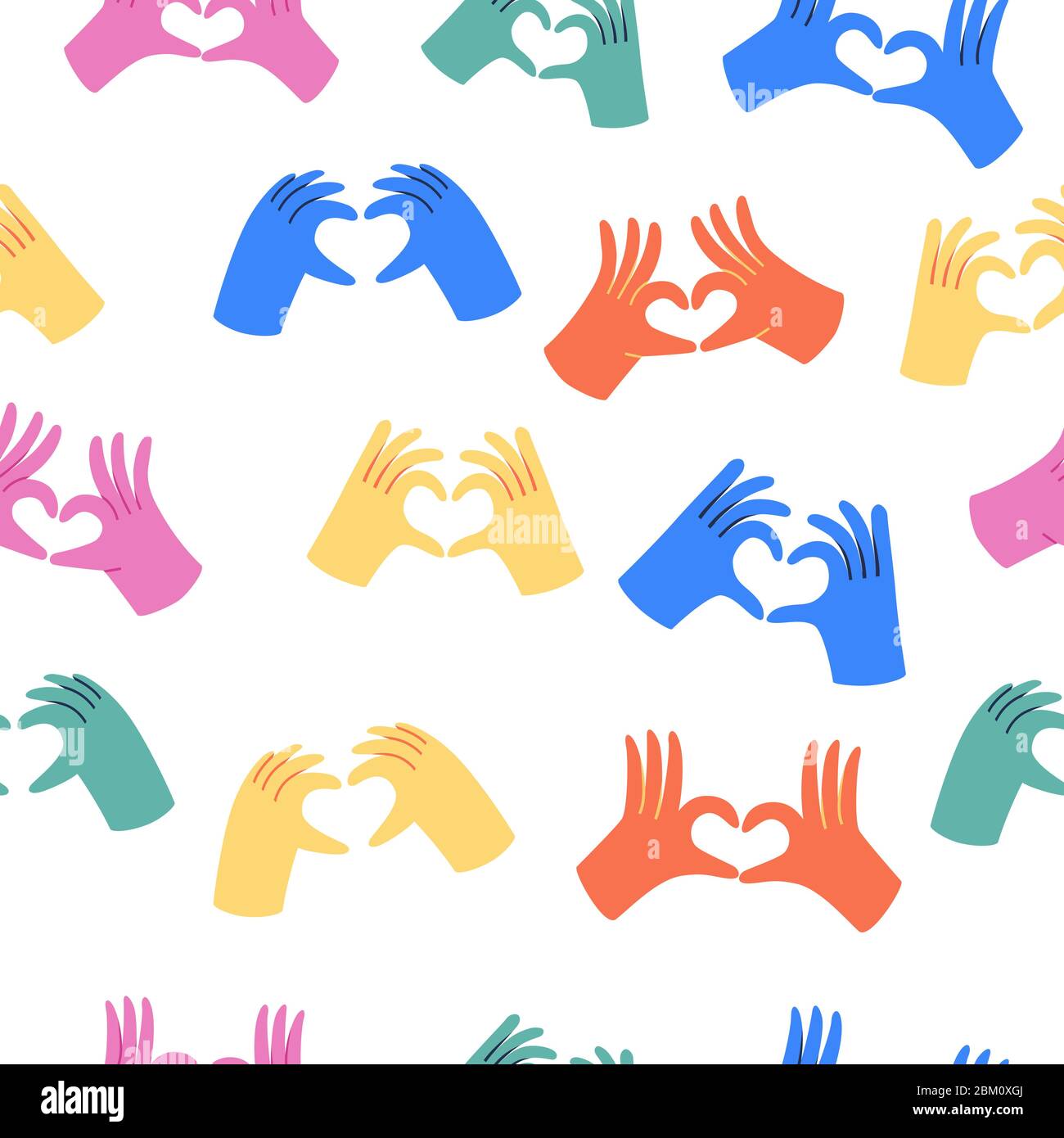 Hands making heart sign. Seamless pattern on white background Stock Vector