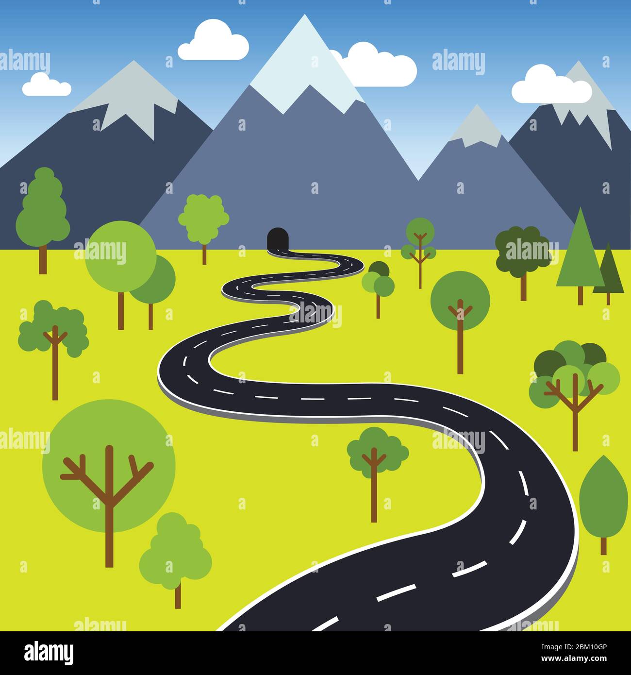 Road to mountain tunnel vector illustration Stock Vector