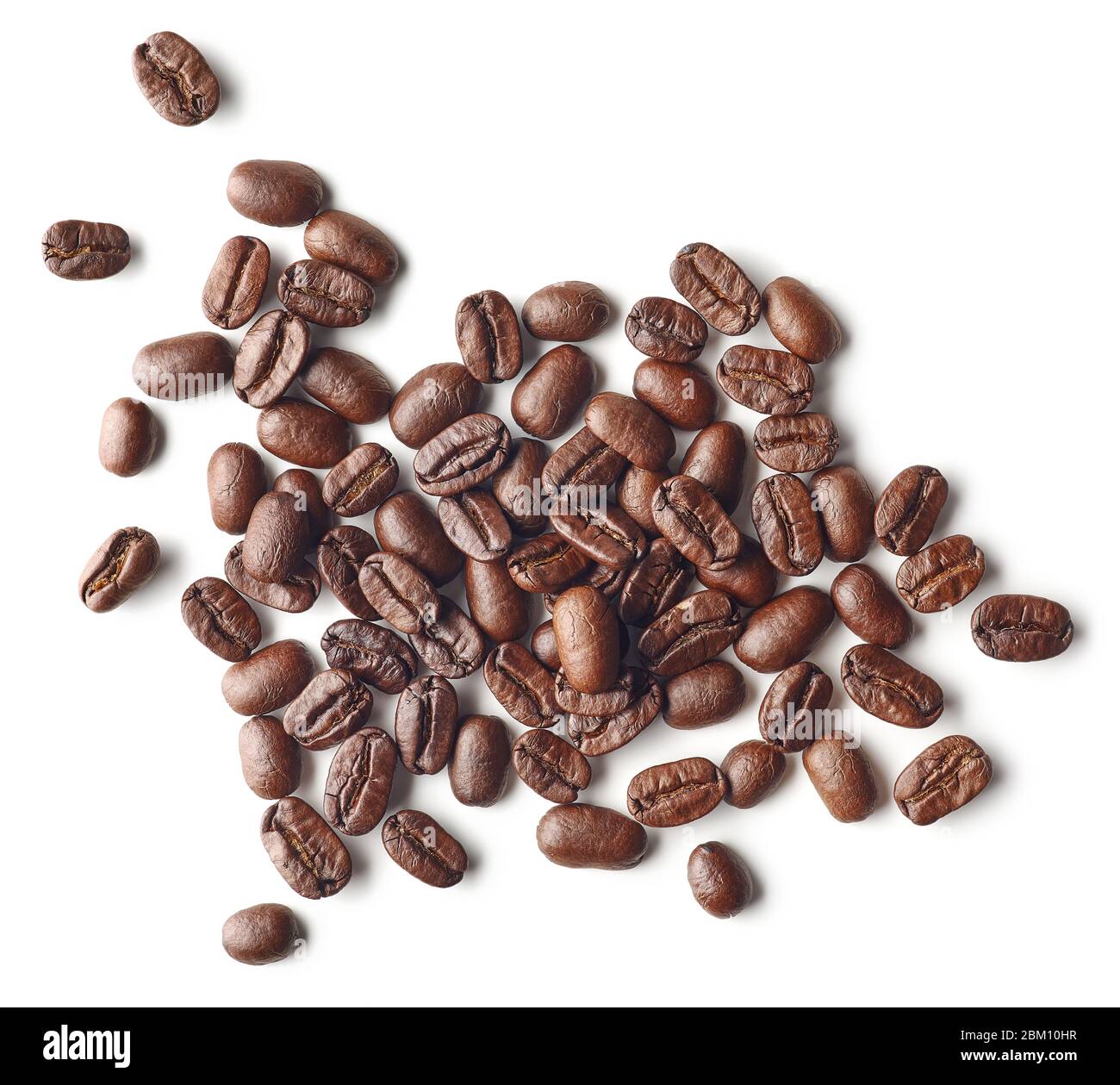 Heap of roasted coffee beans isolated on white background, top view ...