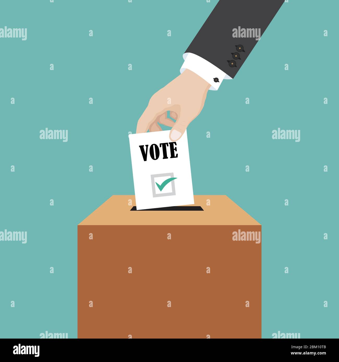 Voting concept, businessman hand putting voting paper in the box ...