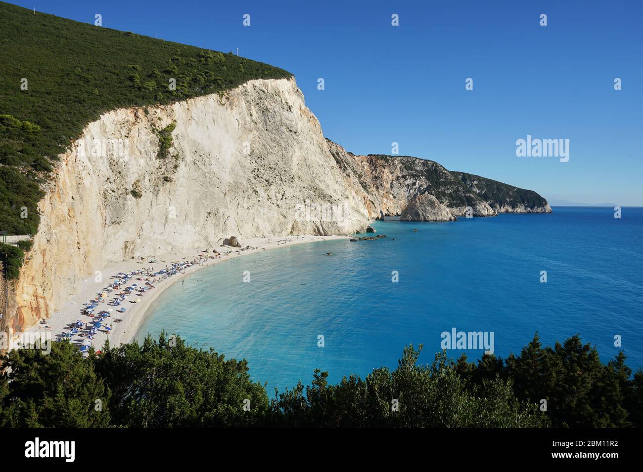 Panorama of Porto Katsiki beach, Lefkada (Lefkas), Greece. It is one of best and most beautiful beaches in Mediterranean Sea and Europe Stock Photo