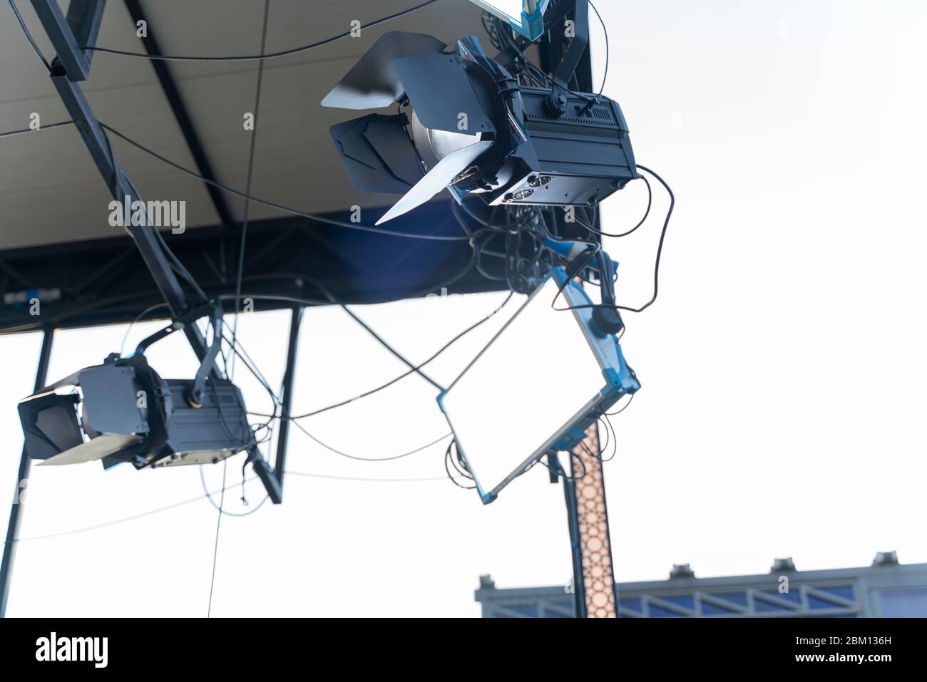 Spot light and led light in outdoors television studio on ceiling. Stock Photo