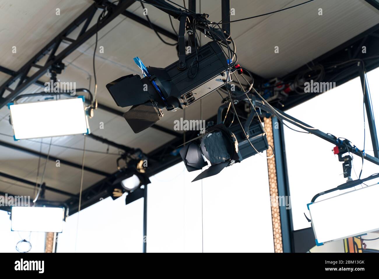Spot light and led light in outdoors television studio on ceiling. Stock Photo