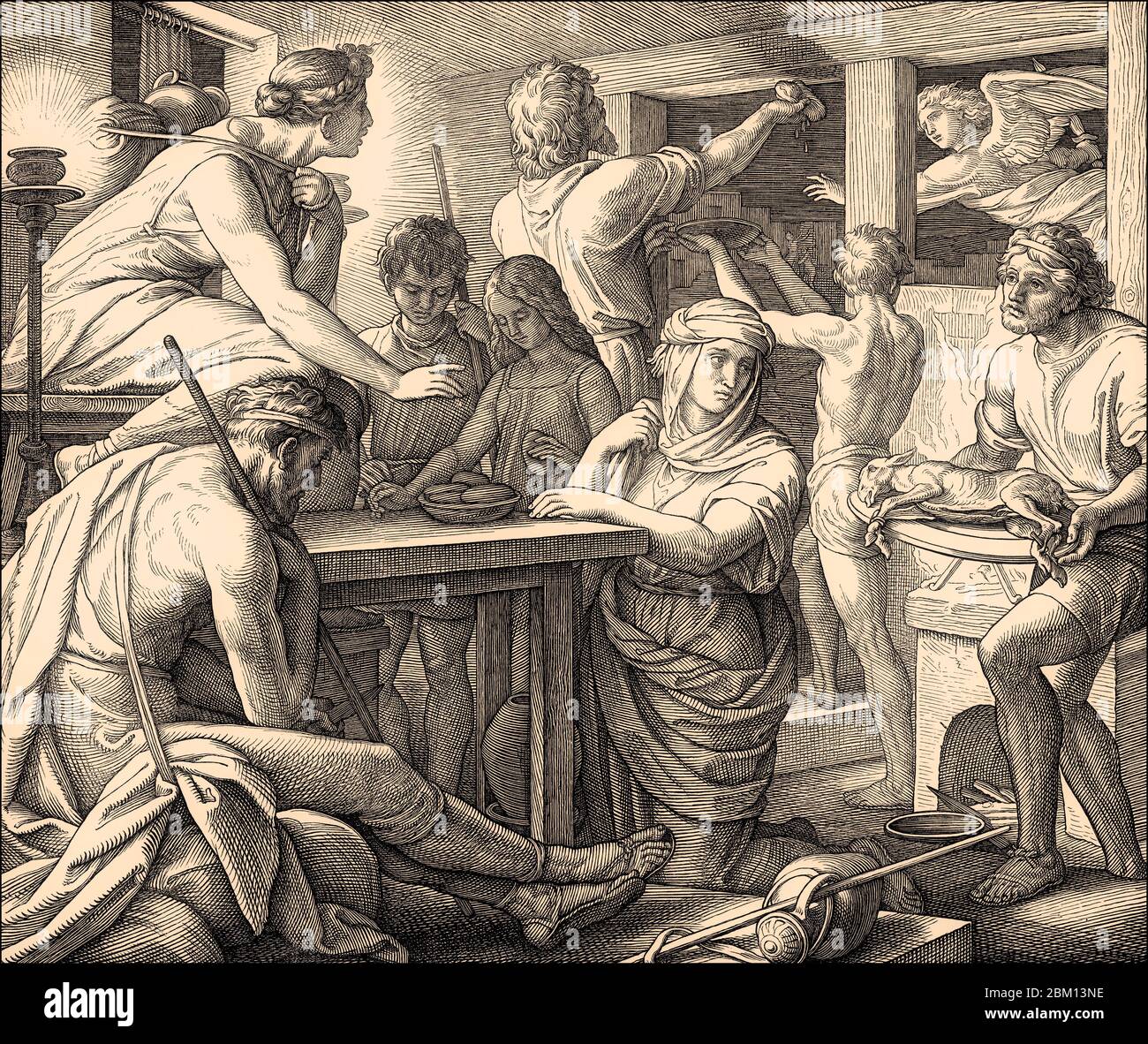 The Passover and Death of the Firstborn, Old Testament, by Julius Schnorr von Carolsfeld, 1860 Stock Photo
