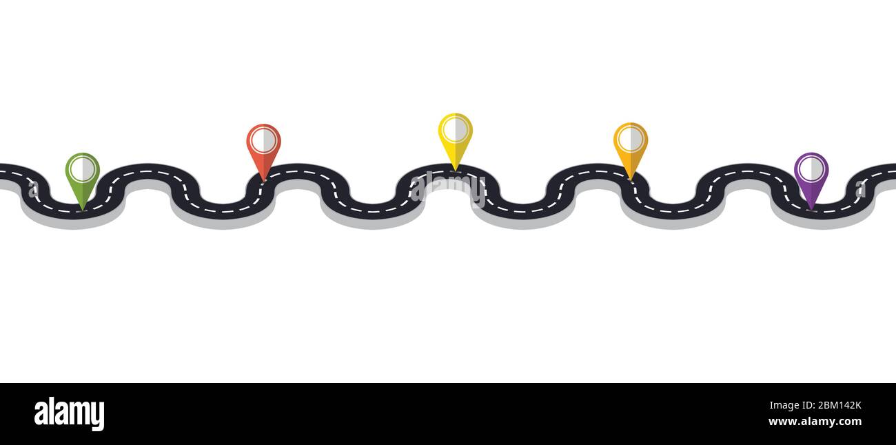 Winding road with pin pointer  vector illustration. Progress concept Stock Vector