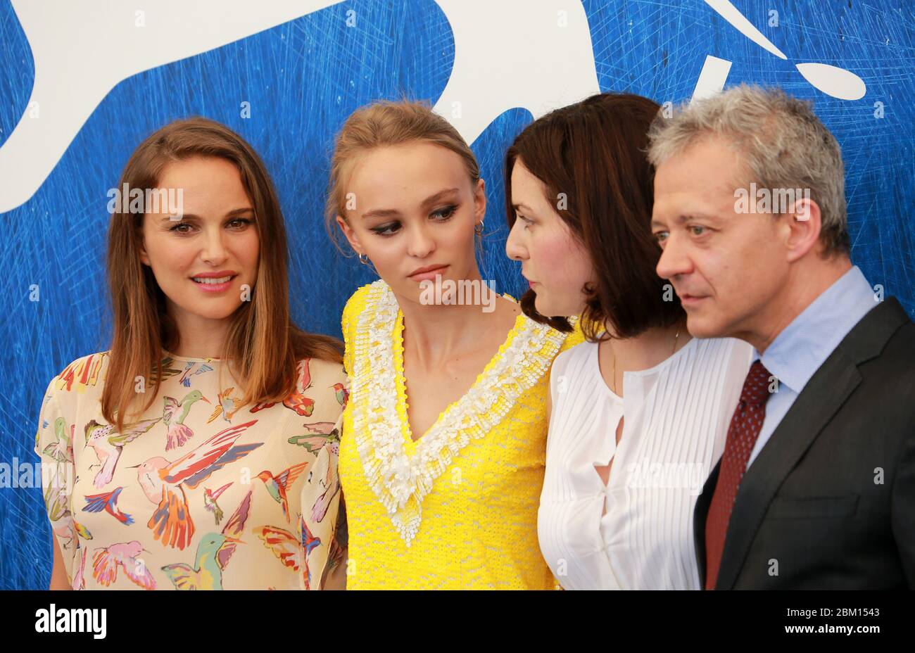 VENICE, ITALY - SEPTEMBER 08: Natalie Portman, Lily Rose Depp, Rebecca Zlotowski and Emmanuel Salinger attends a photocall for 'Planetarium' Stock Photo