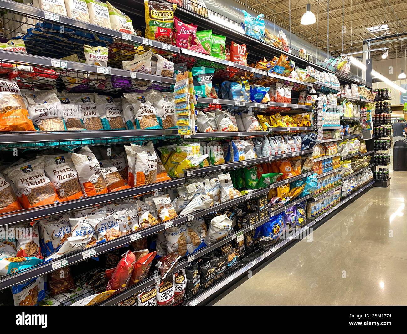 Snacks In Store Orlando,FL/USA-5/3/20: A display of snacks chips and pretzels at a ...