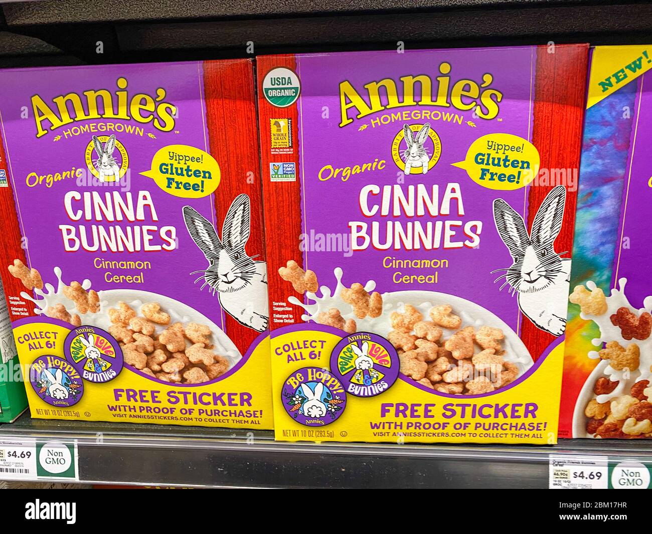 Orlando,FL/USA-5/3/20: Annie's Homegrown Cinna Bunnies Cereal at a Whole Foods Market Grocery Store. Stock Photo