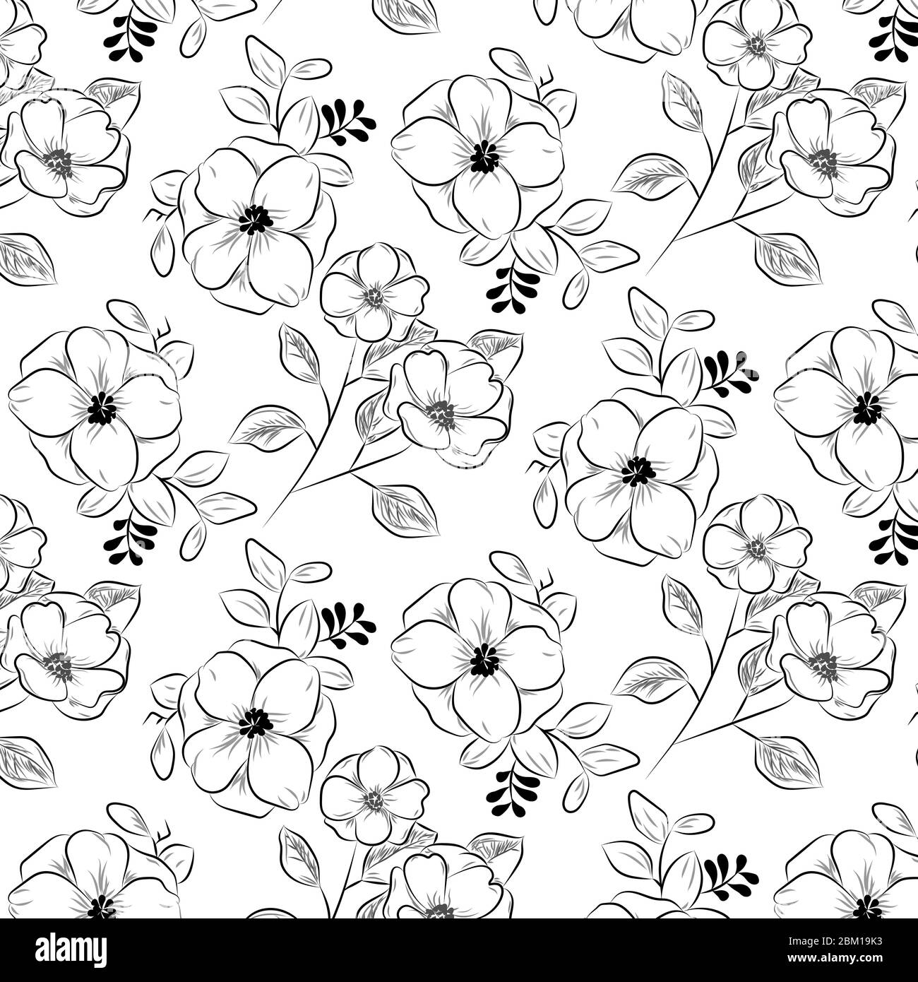 Seamless cute floral pattern Black and White Stock Photos & Images - Alamy