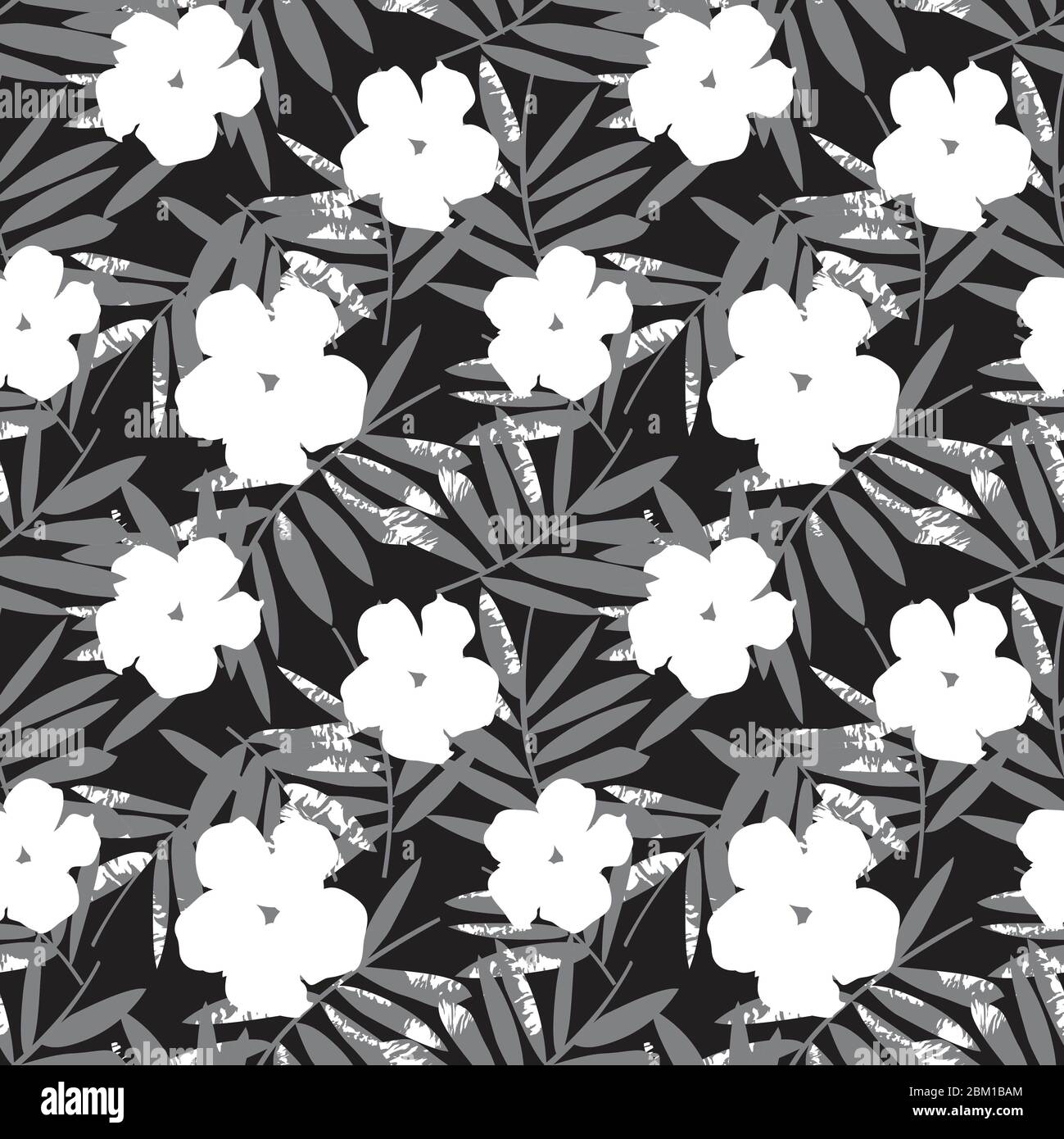 Black and white Floral botanical seamless pattern background for ...