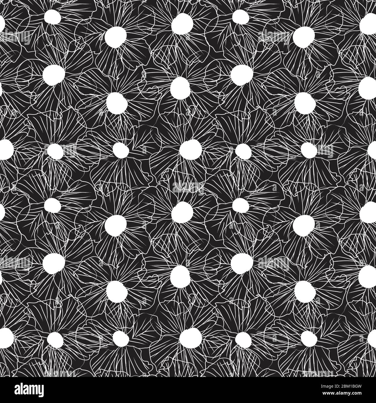 Black and white Floral botanical seamless pattern background for ...