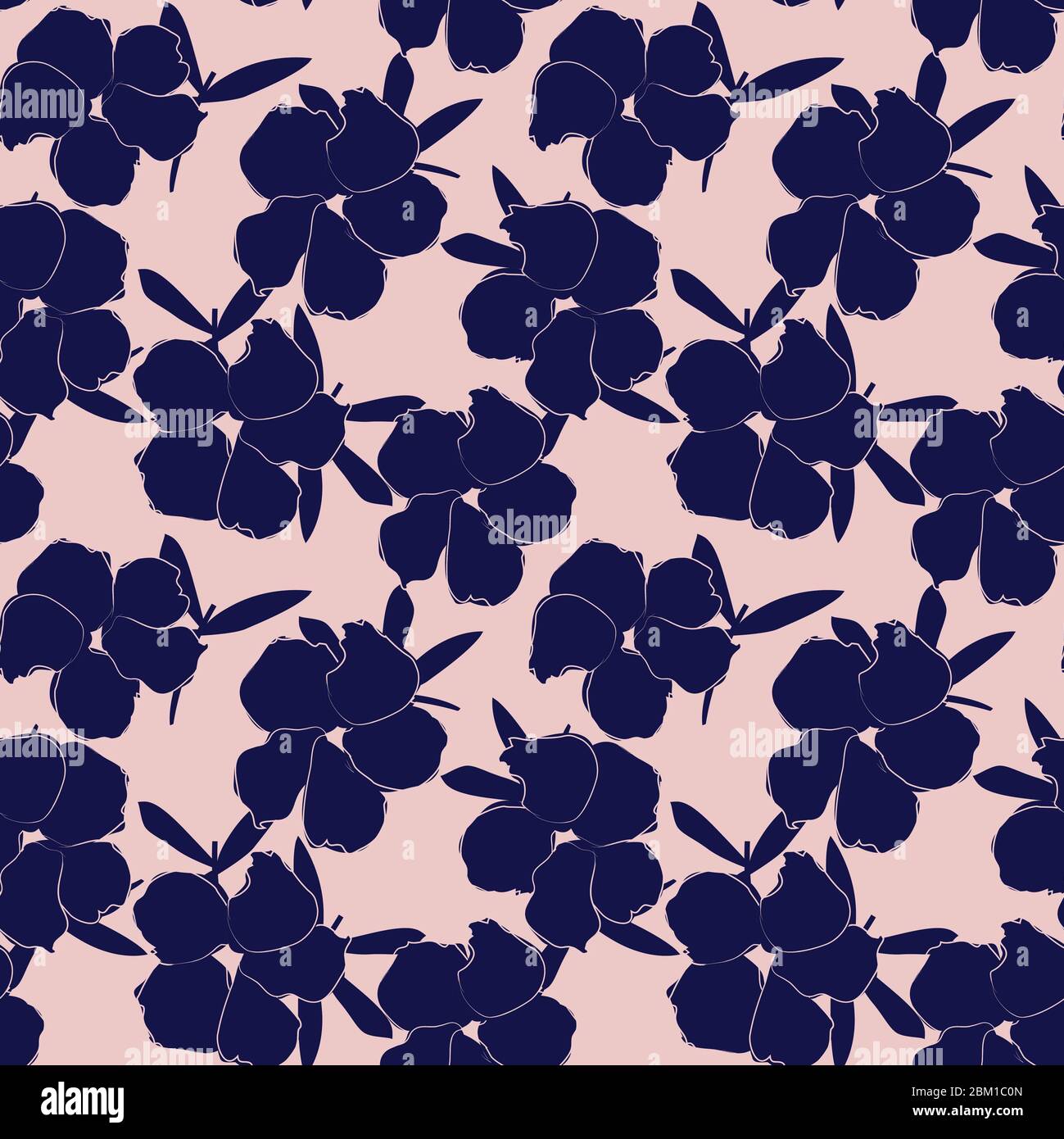 Pink Navy Floral botanical seamless pattern background suitable for ...