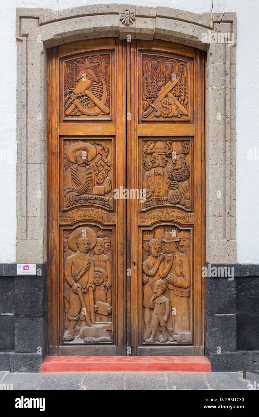 Doors, 1929 sketch by Diego Rivera, Сhapingo agricultural school, Texcoco de Mora, State of Mexico, Mexico Stock Photo
