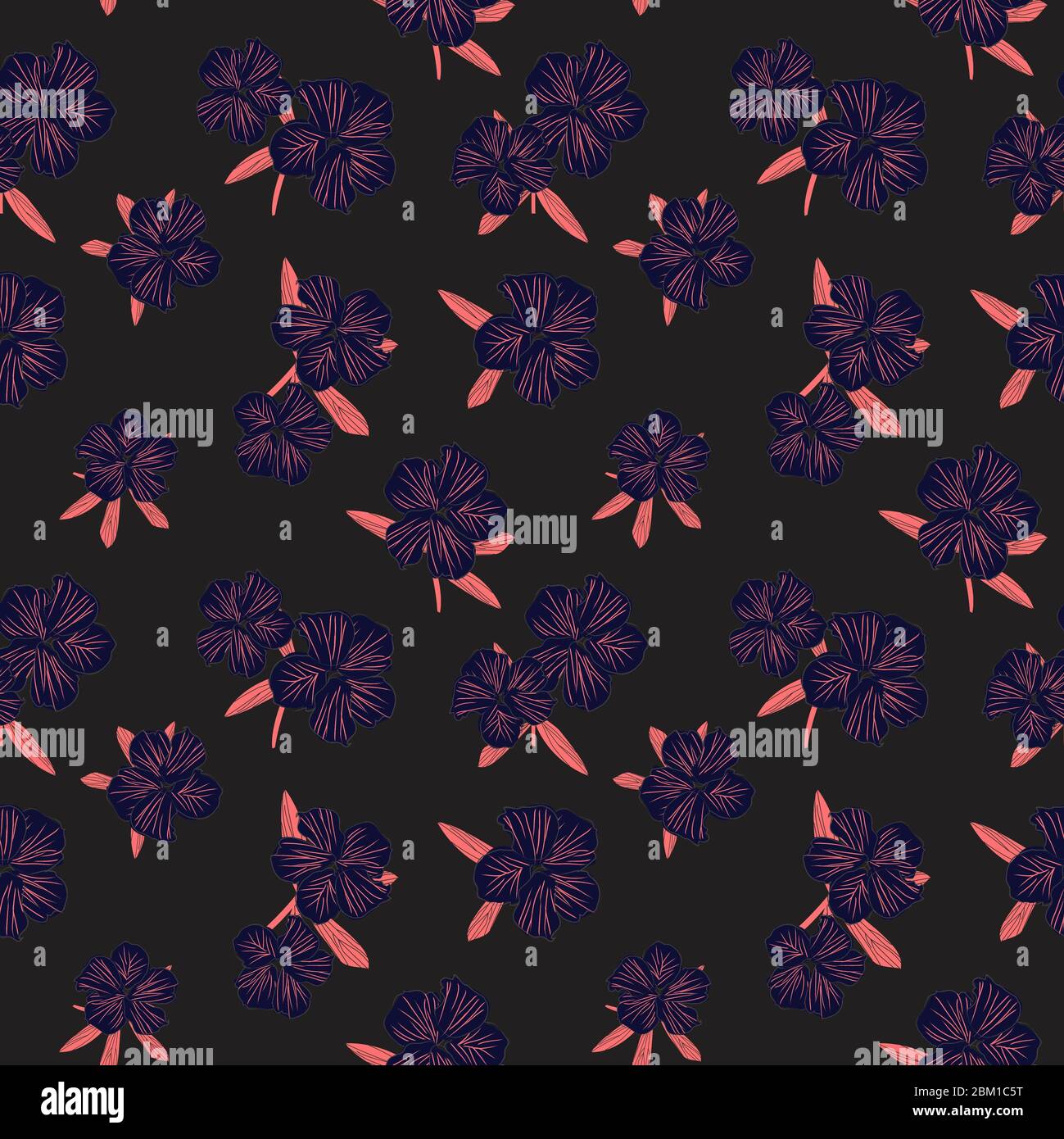 Pink Navy Floral botanical seamless pattern background suitable for ...