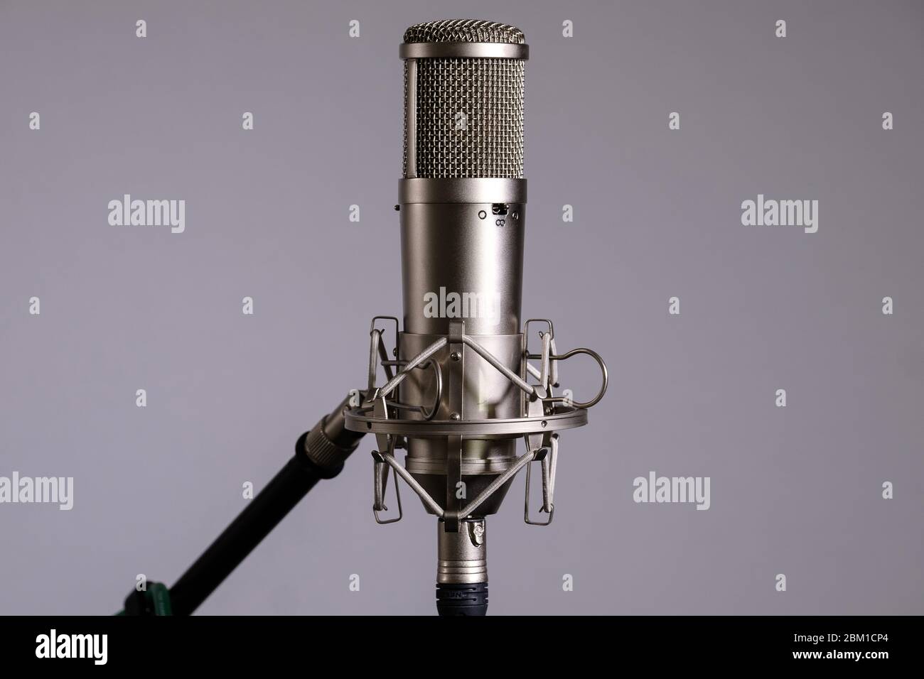 large diaphragm condenser microphone in shock mount Stock Photo