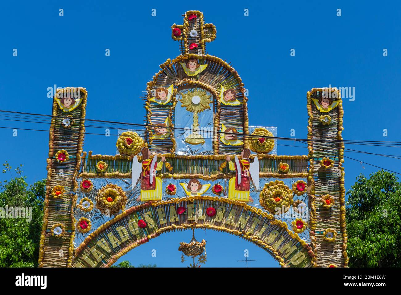 Temporary churchyard gate made of cucharilla, Izucar de Matamoros, Puebla, Mexico Stock Photo
