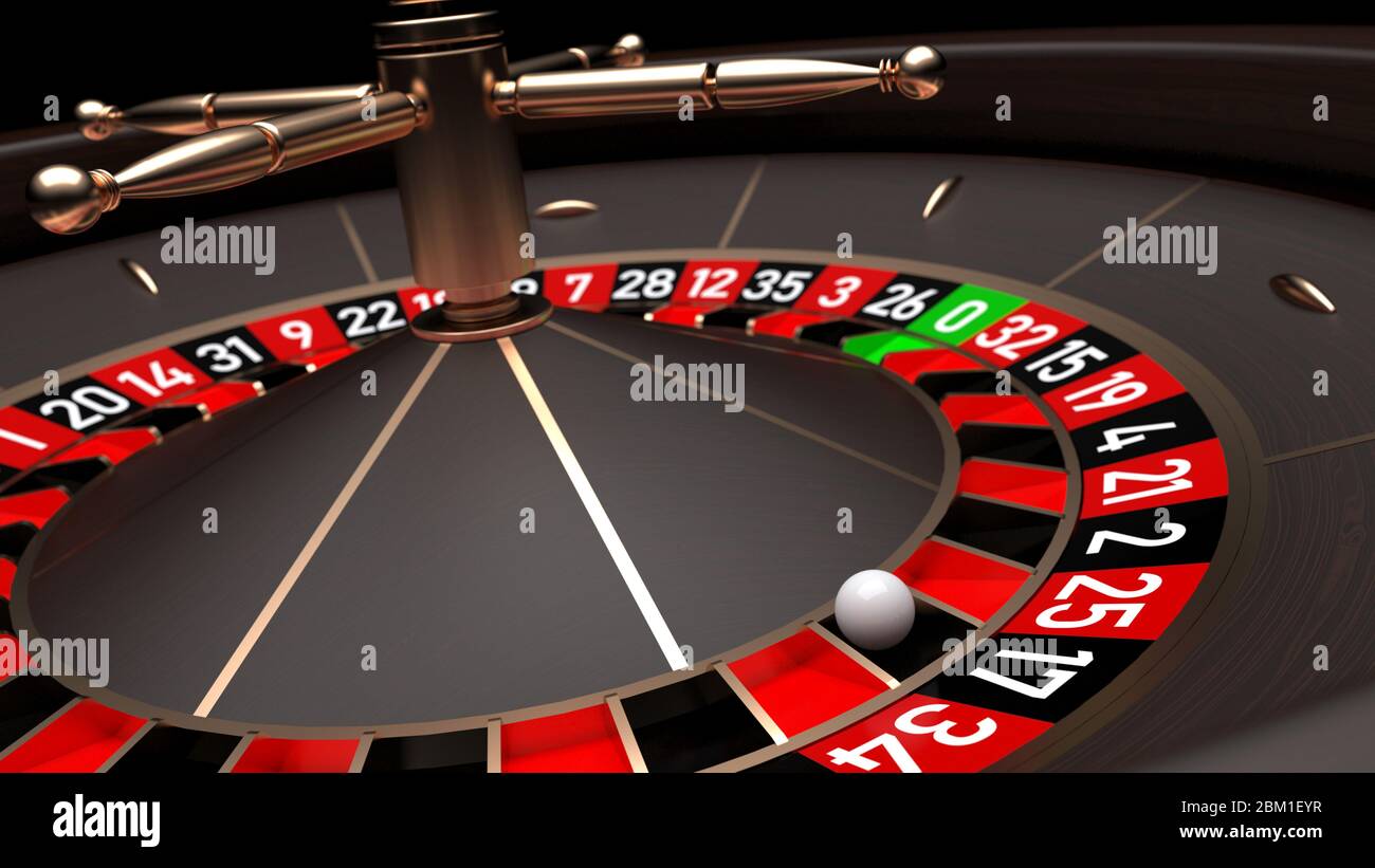Close up view of roulette wheel with the ball. Stock Photo