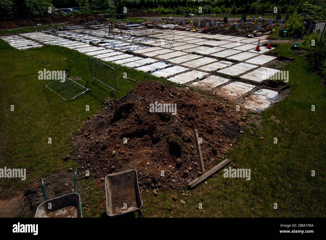 Sutton New Hall Cemetery in Birmingham, which has reduced opening hours for visitors during lockdown and is seeing an increase in the number of graves being dug during the Coronavirus pandemic. Stock Photo
