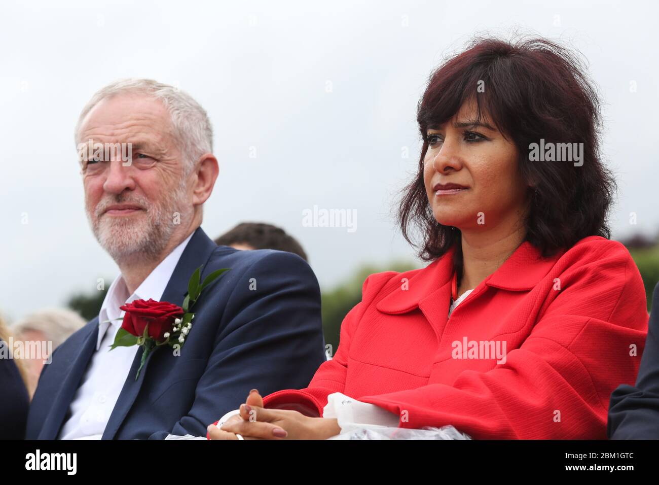 Labour leader Jeremy Corbyn, with his wife Laura Alvarez, at the Durham Miners' Gala in County Durham, UK. Stock Photo