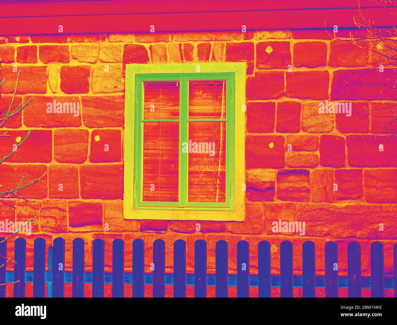 House window in thermography measurement scan. Traditional construction of flathouse with old style windows.. Infra or thermography photo Stock Photo